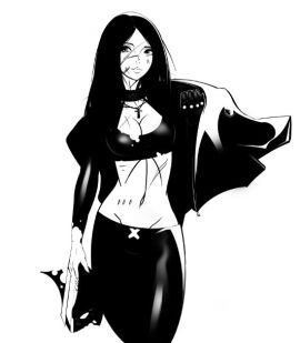 1girls 7zaki black_and_white black_hair female laura_kinney long_hair marvel marvel_comics x-23 x-men