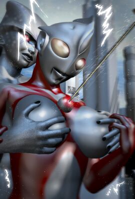 3d alien alien_girl alien_humanoid breasts female groping_breasts large_breasts original original_character thick_thighs thighs ultraman_(franchise) ultrawoman zoo_(artist)