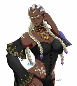 1girls big_breasts bodypaint braid braided_hair braided_ponytail breasts cleavage clothed clothing dark-skinned_female dark_skin dolores_(kof) dress female glasses gold gold_(metal) gold_jewelry green_eyes jewel jewelry king_of_fighters long_hair long_sleeves msdeath666 necklace purple_hair round_glasses snk source_request thick thick_thighs thighs thong tied_hair two-tone_hair voluptuous voluptuous_female white_hair wide_hips