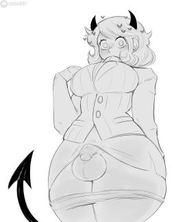 1futa absurd_res balls big_balls big_balls_small_penis big_breasts bottomless breasts clothed clothing demon demon_girl demon_horns demon_tail female flaccid foreskin futa_only futanari heart heart-shaped_pupils helltaker horn horns human intersex lifting_skirt looking_at_viewer looking_pleasured modeus_(helltaker) monochrome mostly_clothed partially_retracted_foreskin penis retracted_foreskin simple_background small_penis small_penis_futa solo standing tail thick_thighs uncircumcised uncut upskirt wide_hips yxxzoid