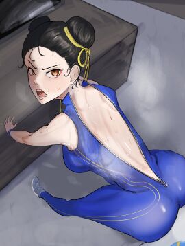 1girls ass chun-li female female_only human solo steam street_fighter sweatdrop