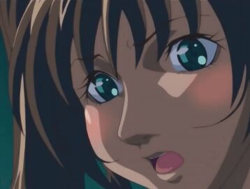 00s 2006 animated bible_black bible_black_only blush brown_hair close-up closed_eyes female female_focus green_eyes imari_kurumi implied_rape implied_sex long_hair lowres open_mouth solo tagme