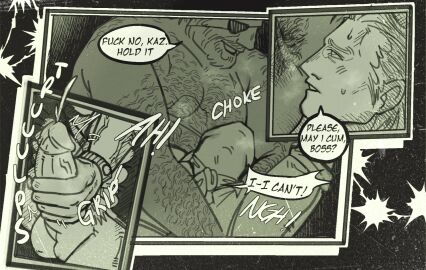 2boys begging big_boss comic comic_page comic_panel cum dialogue gay handjob jerking jerking_off jerking_off_another jerkingoff jerkingoff_another kazuhira_miller male metal_gear metal_gear_solid naked_snake niakku