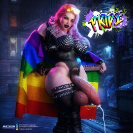 1futa 3d balls baseball_bat belle_(musclecar) black_nails black_pubic_hair breasts cropped_jacket cropped_legs crotch_cutout crotchless_leotard eyewear_on_head female female_only futa_only futa_pubic_hair futanari handsfree_ejaculation huge_balls huge_cock intersex jacket large_breasts lipstick long_hair looking_at_viewer musclecar penis pink_hair pride_colors pride_flag pride_month pubic_hair rainbow_pride_colors red_lips standing studded_clothing sunglasses sunglasses_on_head sweat thigh_boots