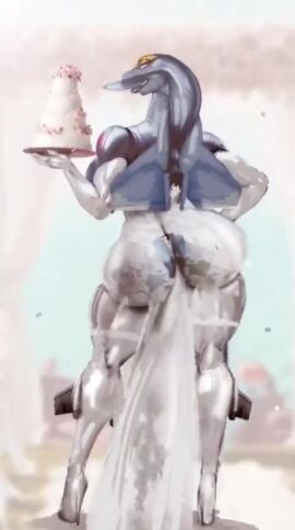 1girls 2025 aeromorph ai_animated ai_animation animated ass_focus bedroom_eyes cake dancing despicabletea facing_away full_body grin hi_res hip_sway holding_object holding_plate huge_ass humanoid living_aircraft long_gloves looking_back machine metallic_body muscular_female music original original_character robot_girl shaking_hips smile snout solo sound thick_thighs video wedding_cake wedding_dress wings wings_on_back