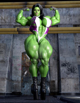 1girls 3d abs big_breasts bimbo black_hair boots breasts busty digital_media_(artwork) divergentartgb female female_only flexing_bicep flexing_both_biceps green-skinned_female green_body green_eyes green_skin hero heroine high_heel_boots high_heels hips huge_breasts hulk_(series) large_breasts legs leotard marvel marvel_comics muscles muscular muscular_female muscular_legs muscular_thighs nipples platform_boots platform_heels revealing_outfit see-through_clothing she-hulk solo superhero superheroine thick thick_lips thick_thighs thighs visible_nipples wide_hips