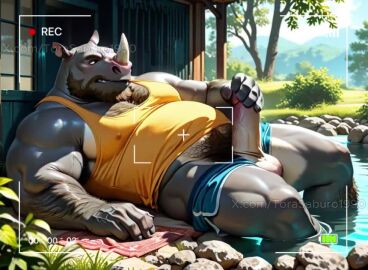 ai_generated bara big_balls big_cock big_penis ejaculating_cum ejaculation furry furrybara furrybaramuscle jack_off jerk_off male muscle muscular muscular_male rhino solo solo_male tagme video