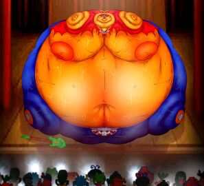 audience bloated body_inflation breast_expansion breast_growth breast_growth_(enlargement) breasts crowd_watching fat_face female full_body_inflation furry huge_breasts humiliation hyper hyper_inflation inflation inflation_fetish lammy_(um_jammer_lammy) lammy_lamb morbidly_obese parappa_the_rapper paytonpaytonpay playstation ripped_clothing sony sony_corporation sony_interactive_entertainment spherical_inflation stage sunken_limbs sweat sweaty um_jammer_lammy