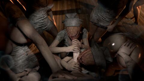 1boy 6girls artist_request female harem horror horror_(theme) horror_game konami male monster_on_male nurse nurse_(silent_hill) nurse_uniform penis pov sfm silent_hill source_filmmaker sucking sucking_penis tagme