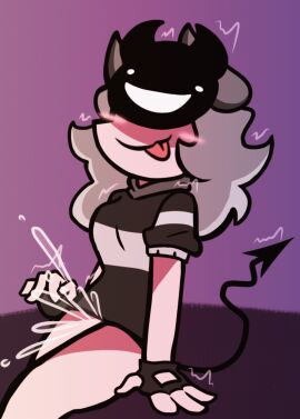 1girls blush female friday_night_funkin friday_night_funkin_mod gloves horns incognitoaccount421 legs_together mask opheebop opheebop_girl orgasm redraw saltys_sunday_night smile squirting sweater sweater_only tagme tail tongue tongue_out white_hair