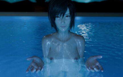 3d absurd_res areolae arms_out bahamut0 blender breasts final_fantasy_vii final_fantasy_vii_remake in_water looking_at_viewer night night_sky pool pov reaching_out reaching_towards_viewer small_breasts smaller_female smile wet wet_body yuffie_kisaragi