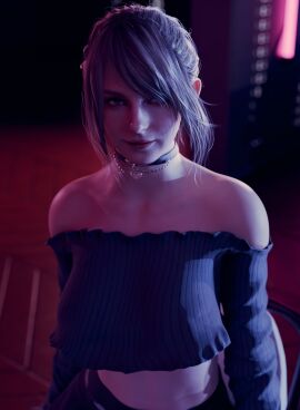 1girls 3d ashley_graham bare_midriff bare_shoulders belly blonde_hair breasts busty choker crop_top female female_focus female_only hourglass_figure light-skinned_female light_skin makeup midriff mrcourage616 resident_evil solo tagme