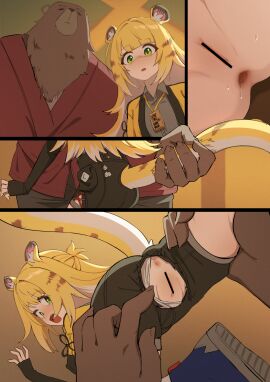 bear blush hoyoverse imminent_rape impending_doom impending_sex ju_fufu pulling_panties ripped_clothing tail thiren tiger_ears torn_clothes yamomo yamomono zenless_zone_zero