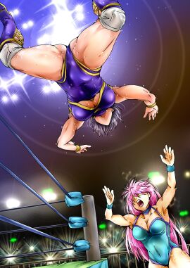 breasts catfight clenched_teeth exposed_breasts exposed_pussy female mighty_yukiko minami_toshimi oruya pussy ripped_clothing sweat sweatdrop sweaty wet_body wound wounded wrestle_angels wrestler wrestling wrestling_boots wrestling_outfit wrestling_ring wrestling_singlet wrestlingryona