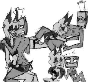 alastor_(hazbin_hotel) animal_humanoid ass ass_grab bite_mark blush bra breasts butt_grab clothed clothing deer deer_humanoid demon demon_humanoid duo electronics enemies_to_lovers female female/female female_alastor fluffy fluffy_tail for_a_head hair hand_on_ass hand_on_butt hazbin_hotel hi_res horn humanoid looking_pleasured mammal mammal_humanoid monochrome multicolored_hair nipples nude object_head open_mouth open_smile panties partially_clothed rule_63 screen screen_face screen_head silstriker82 smile tail television thick_thighs tv_head two-tone_hair underwear vox_(hazbin_hotel)