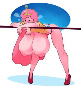 1girls 2d adventure_time areolae big_areola big_breasts big_nipples blush breasts clothed clothing dabble female female_only hanging_breasts huge_breasts humanoid hyper_breasts large_breasts mob_face motion_lines nipple_slip nipples open_mouth pink_body pink_hair pink_skin princess_bubblegum shirt shirt_pull small_ass solo standing struggling struggling_to_fit sweat sweatdrop tight_clothing top_heavy white_background
