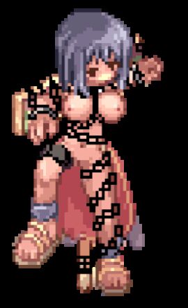 animated blue_hair bondage breasts chains dancer dancer_(ragnarok_online) er_(rodotgif) female female_only large_breasts pixel_art ragnarok_online resisting restrained rodotgif transparent_background