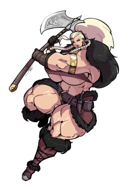 1girls armor barbarian battle_axe biceps big_breasts blonde_hair braided_hair breasts busty female female_only fur_armor fur_trim green_eyes huge_breasts jonpadraws large_breasts looking_at_viewer muscular muscular_female original png sigrid_(space_left) solo space_left thick_thighs thunder_thighs transparent_background weapon wide_hips
