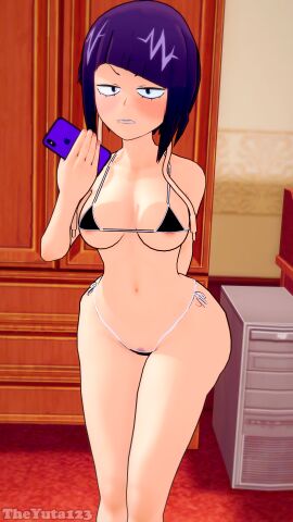 1girls ass boku_no_hero_academia breasts embarrassed female female_only jirou_kyouka koikatsu kyoka_jiro light-skinned_female micro_bikini my_hero_academia public_hair purple-haired_female purple_hair selfie solo theyuta123