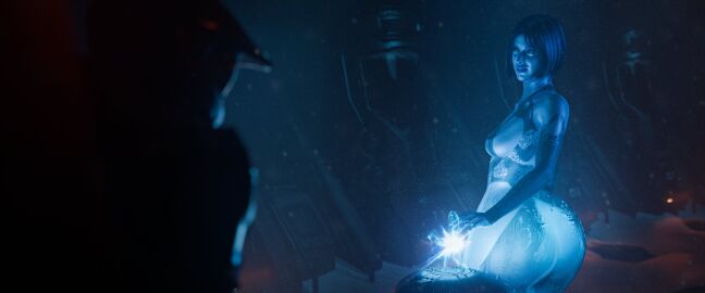 1boy 1girls 3d ass big_ass big_butt blender blender_(software) blue_body blue_hair blue_skin bob_cut breasts canon_couple cortana curvaceous curvy curvy_figure female gigantic_breasts halo_(game) halo_(series) halo_4 high_resolution highres male master_chief no_artist_signature smile smiling u3d video_game_character video_games