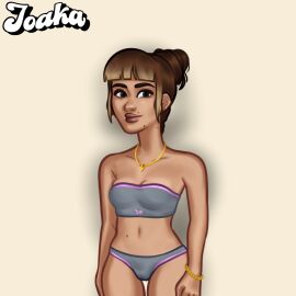 1girls birthmark bra breasts brown_hair cameltoe cleavage female female_focus female_only joakadraws latina latina_female light-skinned_female light_skin looking_at_viewer medium_breasts mole oc original original_character panties petite petite_body petite_female presenting presenting_pussy pussy pussy_lips pussy_peek simple_background small_breasts smile smiling standing two-tone_hair underwear vagina watermark white_background