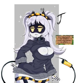 breasts cleavage female female_only j_(murder_drones) large_breasts mei_n murder_drones sweater twintails