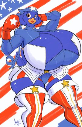 american_flag bird breasts busty_bird corvus_(genus) female huge_ass huge_breasts hyper hyper_breasts jaeh thick_thighs wide_hips