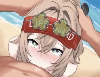 1boy1girl ai_generated animated beach beach_sex big_penis blonde_hair blowjob glasses green_eyes hands_on_head headband hopesodesirable implied_nudity indie_virtual_youtuber nimi_nightmare nimi_nightmare_(lifeguard) no_sound ocean tagme tapir_girl video vtuber