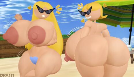 2girls 3d 3d_model 3d_render ass back_view beach beach_umbrella blonde_hair breasts dra111_(artist) dragon316 female front_view huge_areolae huge_ass huge_breasts knick_knack long_hair massive_breasts short_hair smile smiling source_filmmaker sunglasses sunny_miami topless venus_body