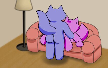 ambiguous_gender animated anthro canid canine duo female furniture lying male male/female mammal on_back sex shaded simple_background simple_shading sofa sofa_sex tylernobody