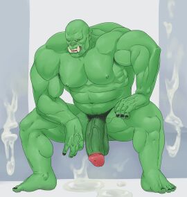 balls bara big_penis devince flaccid green_arms green_balls green_body green_chest green_feet green_fingers green_hands green_head green_legs green_nipples green_penis green_skin green_toes male male_only muscles muscular nude orc penis sitting solo solo_male yaoi