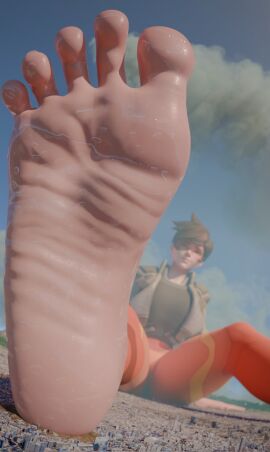1girls 3d 3d_(artwork) barefeet barefoot big_feet blizzard_entertainment british british_female brown-haired_female brown_hair brunette_hair city clothed clothed_female european european_female feet female female_focus female_only foot_fetish giantess hyper_giantess lena_oxton overwatch overwatch_2 short-haired_female short_hair solo solo_female solo_focus tanqian6918 tracer tracer_(overwatch_2_suit)
