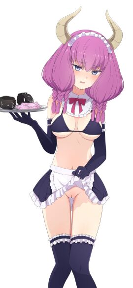 aura_(sousou_no_frieren) camui1104 crappydecens decensored female lifting_skirt maid_outfit no_panties sousou_no_frieren third-party_edit