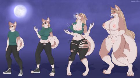 anthro aroused big_breasts blonde_hair blue_eyes blush body_growth body_growth_(enlargement) breast_expansion breast_growth breast_growth_(enlargement) breasts brown_body brown_fur canid canine canis clothed clothed_to_nude clothing colored domestic_dog expansion female fur furry gender_transformation genitals growth hair hair_growth hand_on_breast hi_res husky long_hair mammal moon mtf_transformation muscle_growth muscles muscular muscular_female mythological_canine mythological_creature mythology nekoni_fa nipples nordic_sled_dog nude pussy sequence size_transformation species_transformation spitz surprised_expression thick_thighs thigh_expansion torn_clothing transformation vagina were werecanid werecanine werewolf werewolf_girl white_body white_fur wolf wolf_ears wolf_girl wolf_tail