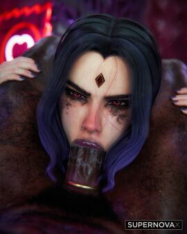 1boy 1girls 3d 4:5 cock_ring dark-skinned_male dark_skin dc dc_comics deepthroat domination dubious_consent fellatio female implied_rape interracial light-skinned_female light_skin lipstick_mark lipstick_on_penis male mascara_smear nose_ring oral penis purple_hair purple_lipstick raven_(dc) red_eyes rough_sex ruined_makeup supernovax teen_titans