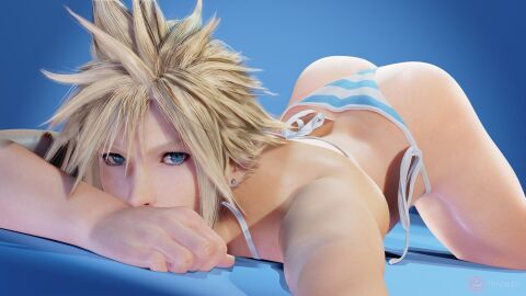 1boy 3d ass ass_up bikini bikini_bottom blender blonde_hair blue_background blue_eyes cloud_strife cloudmateria color crossdressing duplicate ear_piercing earrings femboy feminine_male final_fantasy final_fantasy_vii human light-skinned_male light_skin male male_only no_visible_genitalia simple_background smooth_skin smooth_skinned_male spiky_hair square_enix thighs top-down_bottom-up trivia3d_(cloudmateria)