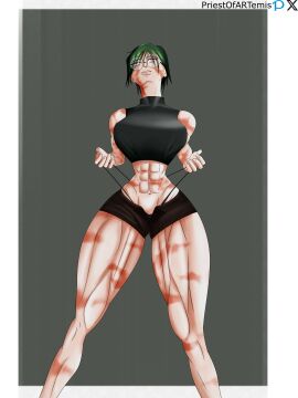 1girls abs ass big_ass big_breasts breasts female female_only glass green_hair jujutsu_kaisen long_legs muscles muscular_female priestofart scar short_hair shorts slim_waist solo thick_thighs thighs tomboy wide_hips zenin_maki
