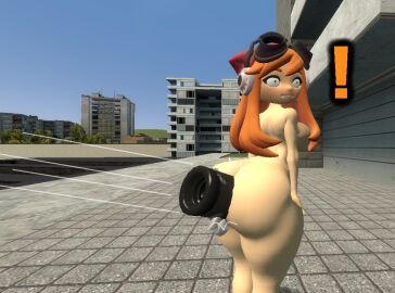 3d ass big_ass bullet_bill exclamation_point female female_only garry's_mod gmod huge_ass human_meggy kaibernation meggy_spletzer object_in_ass shocked_expression shove shove_up_ass smg4