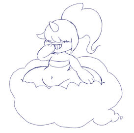 1girls arakasa ass bangs bangs_over_eyes black_and_white bottomless bottomless_female cloud dazzi_(pal) female female_only flat_chest flat_chested hair_covering_eyes hair_over_eyes hips horn large_ass monochrome mostly_nude mostly_nude_female pal_(species) palworld ponytail sketch solo thick_thighs thighs wide_hips