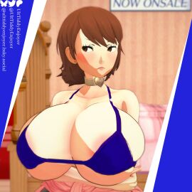 1girls 3d 3d_(artwork) bikini bikini_top breasts brown_eyes brown_hair bulging_breasts choker female huge_breasts koikatsu large_breasts massive_breasts persona persona_3 persona_3_reload short_hair swimsuit ulttiddyenjoyer yukari_takeba