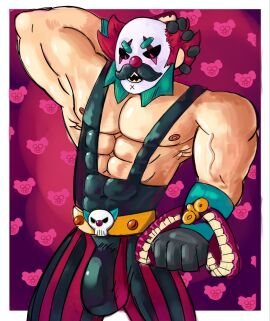 bara big_breasts big_nipples brawl_stars breasts bulge clown gay gay_male hair huge_breasts huge_nipples male male_only muscular nipples provocative sam_(brawl_stars) solo yaoi