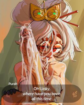 1boy 1girls 2d breasts clothed clothing color cum cum_bubble cum_in_mouth cum_on_face cum_on_penis cum_string dialogue draw_this_in_your_style ejaculation english_text erection eyeshadow eyewear female glasses hair_ornament hairpin heart-shaped_pupils hi_res holding_penis horny huge_cock large_penis light-skinned_female light-skinned_male light_skin link link_(tears_of_the_kingdom) looking_at_penis lord_moku makeup male nintendo nipple_bulge partial_male penis purah purah_(tears_of_the_kingdom) red_eyes round_glasses straight tears_of_the_kingdom text the_legend_of_zelda tied_hair veiny_penis white_hair