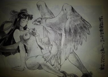 1girls arm_support black_hair blush breasts closed_eyes female grabbing grabbing_another's_breast hair_ribbon highres japanese_text king_of_fighters legs long_hair looking_pleasured mamahaha medium_breasts monochrome nakoruru navel nipples nude puckered_lips ribbon samurai_shodown sitting snk spread_legs thighs traditional_media translation_request