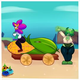 ass ass_up beach bent_over blue_eyes clothed cob_cannon corn eyes_covered female female_only flower freckles glasses hair_over_eyes leanne_(mckeyes) lily_(mckeyes) mckeyes plant plant_girl plantie plants_vs_zombies plants_vs_zombies_2:_it's_about_time pvz shrinking_violet shrinking_violet_(pvz) solar_flare_(pvz) sunflower sunflower_(pvz) tongue tongue_out umbrella_leaf_(pvz)