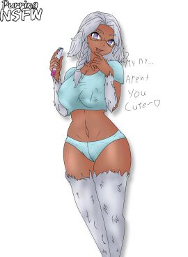 2d alternate_version_available artist_signature big_breasts blue_eyes breasts commission female fur glasses heart-shaped_pupils loguhn monster_girl oc original_character panties purringnsfw semi_nude small_shirt solo solo_female tagme text white_background white_hair yeti yeti_(monster_girl_encyclopedia)