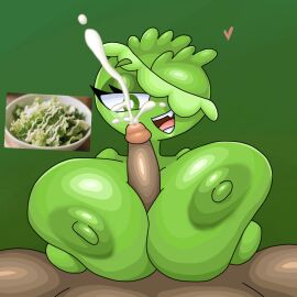 1boy 1girls 2025 2025s areolae big_breasts big_penis breasts cabbage cumshot diaodiaoanimation female green_skin humanoid male meme nipples oc original_character paizuri penis plant salad sarat_(original_character) sex