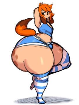 1boy 2d 2d_(artwork) arms_behind_head ass ass_bigger_than_body big_ass big_butt blue_clothing bored bulge canid canine clothing dog_boy fat_ass femboy huge_ass huge_butt inuki_zu inuzu large_ass large_butt looking_back looking_bored male male_only narrowed_eyes on_one_leg orange_body orange_hair orange_tail original_character pose simple_background solo solo_focus solo_male spots spotted_body striped_clothing tail tail_markings thick thick_thighs thighhighs