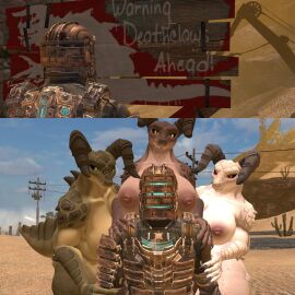 3d_model 3d_render anthro_on_human claws crossover dead_space deathclaw fallout fallout_(series) fallout_new_vegas female_anthro female_deathclaw garry's_mod hands_on_arms hands_on_shoulders horns imminent_rape imminent_sex isaac_clarke large_breasts larger_female