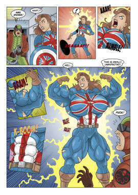 1boy 1girls anonymous_male backfire captain_carter female growgetter hydra_(marvel) hyper_muscles large_biceps large_thighs male marvel marvel_comics multiple_panels muscle_growth muscles part_of_a_set peggy_carter tearing_clothes