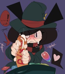 1boy 1girl box_(captainkirb) box_(character) candy_bar candy_wrapper captain_kirb cocksleeve cum female halloween handjob male original tagme the_boxes_(captainkirb)